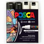 Uni PC7M4PBKWH Uni Posca Marker 4.5-5.5mm 4 Pack Black White PC-7M