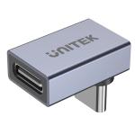 Unitek A1039GY  USB-C 90 Degree Right Angle Adapter. Type-C Male to Female. Supportsupto8K60Hz,Supports 40Gbps, Supports 240W, Aluminium Alloy, Space Grey.