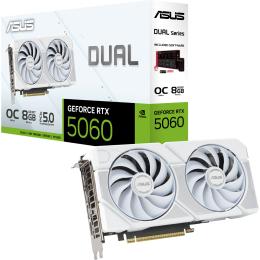 ASUS DUAL NVIDIA GeForce RTX 5060 OC White 8GB GDDR7 Graphics Card PCIE 5.0 - 2.5 Slot - 1x 8 Pin Power - Minimum 550W PSU