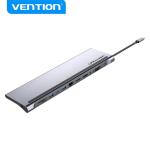 Vention THSHC Multi-function USB-C Docking Station - Gray Metal DP - HDMI - VGA - USB-C Gen 1 - USB 3.0x2 - USB 2.0 - RJ45 - SD - TF - TRRS 3.5mm - PD - 0.25m Cable