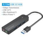 Vention 6-in-1 USB 3.0 Hub with Sound Card & Power Supply - Black 0.15m