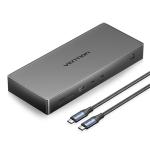 Vention TPWH0 DisplayLink Docking Station - Grey Aluminum Alloy Type USB-C to (DP+HDMI) / (USB-C+HDMI)/USB 3.2 Gen 2-C 2/USB 3.2 Gen 2-A/RJ45/SD/TF/PD