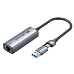 Vention USB-C + USB-A to 2.5 Gigabit Ethernet Adapter 0.15M Gray Aluminum Alloy Type
