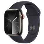 Apple Watch Series 9 (GPS + Cellular) 41mm - Graphite Stainless Steel Case with Midnight Sport Band - S/M (Fits 140mm to 190mm Wrists)