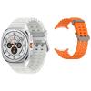 Samsung Galaxy Watch Ultra - Titanium White with White Marine Loop & Silicone Galaxy Watch Ultra Strap - Orange Combo Samsung Galaxy Watch Ultra - Titanium White with White Marine Loop & Silicone Galaxy Watch Ultra Strap - Orange Combo